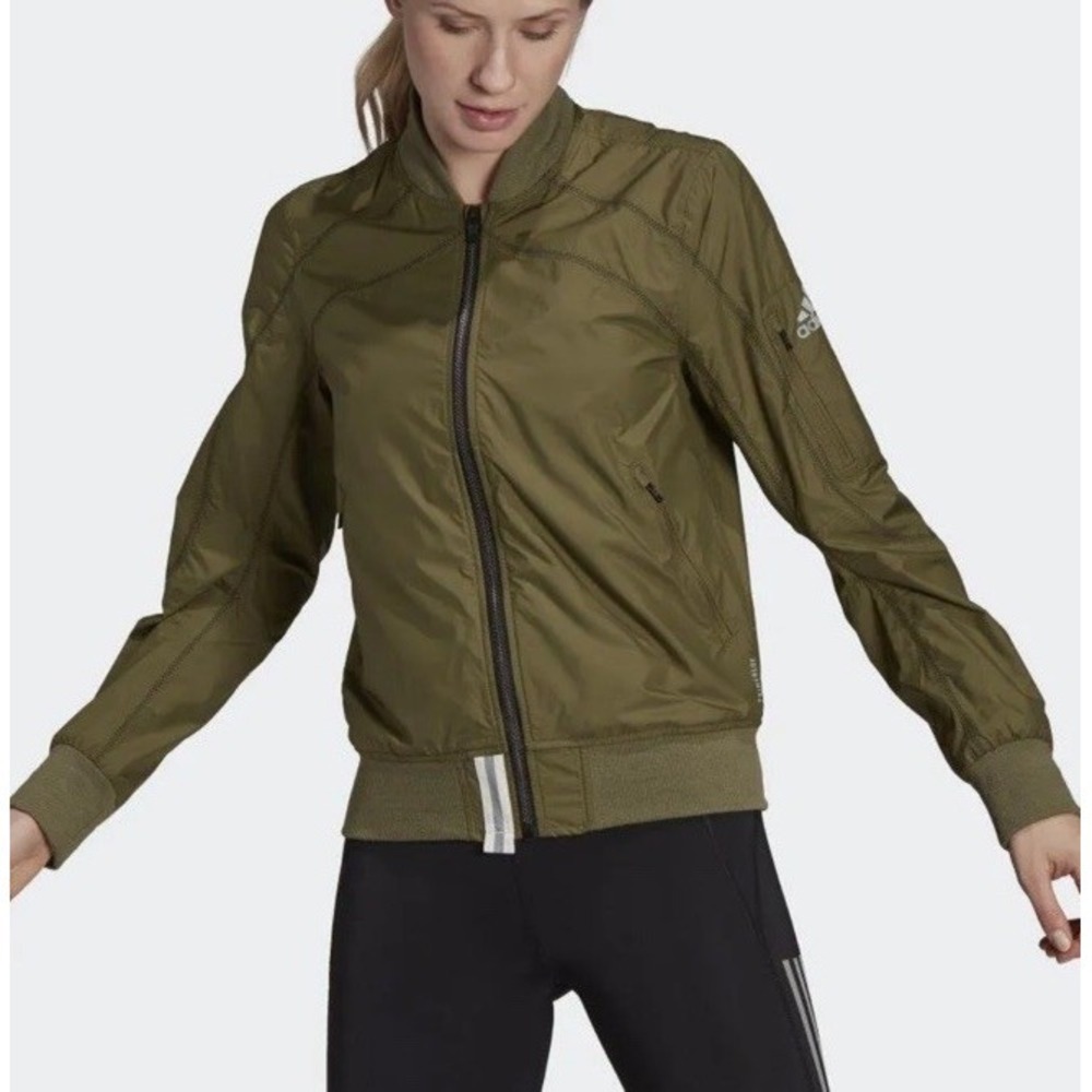 Adidas Primeblue Running Marathon Jacket Lightweight Olive‎ Green Woman's Medium
